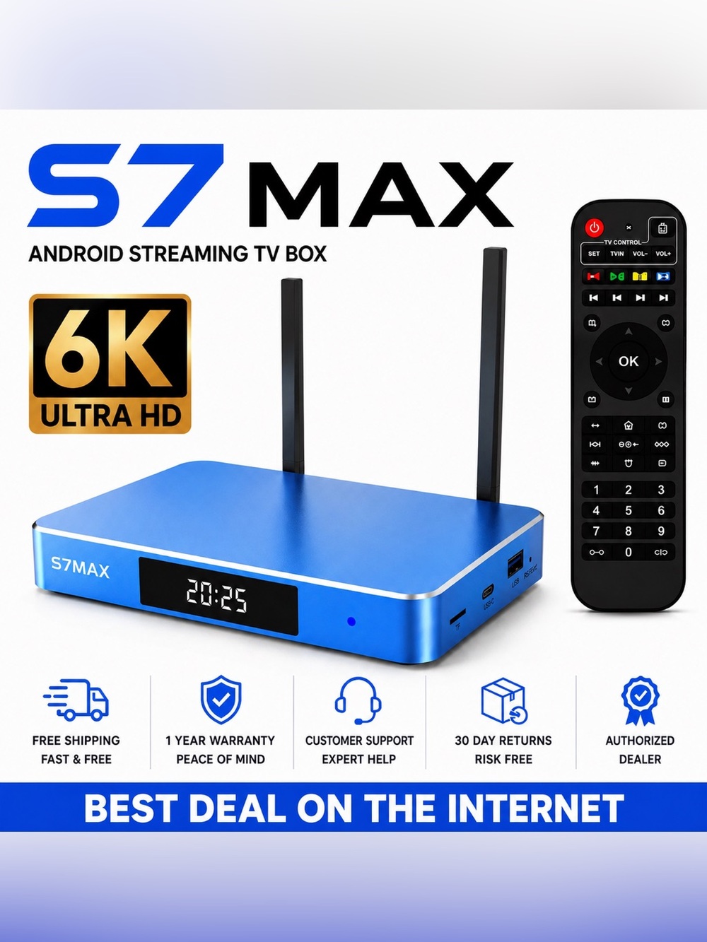 S7 Max Blue Smart Media Player | Super-Box 6K Streaming BEST STREAMING BOX